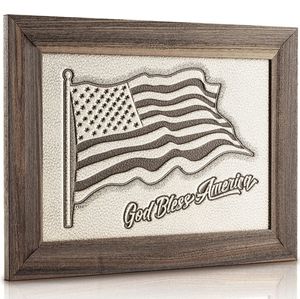 Framed American Flag. Wood Framed Embossed Leather USA Flag. New in Box.
